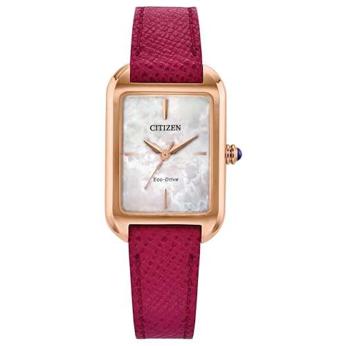 Citizen Ladies Eco-Drive Dress Classic Watch, Pink Leather Strap & White Dial, Watches