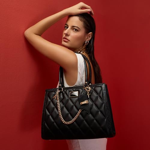 Akiki London Women's Swinden 35 Large Box Handbag|comes with Pet Charm|Statement Metal Detailing|Satchel Handbag for Women|Quilted Finish|Stylish Ladies Purse