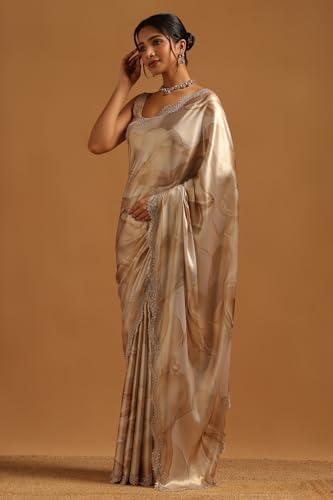 Soch Womens Beige Satin Abstract Saree