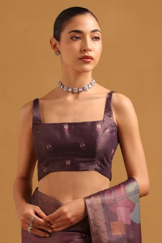Soch Womens Wine Tissue Geometric Digital Printed Saree