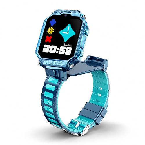 PunnkFunnk Kids Smart Watch with Dual Camara, 360° Rotating Design, HD Display, Video Calling, Chat, Rechargeable Battery & Adjustable Strap, Transparent Body for Boys & Girls - (Aqua Blue)