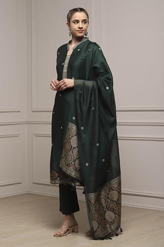 Biba Women Green Chanderi Blend Handloom Unstitched Suit Set_FREE SIZE
