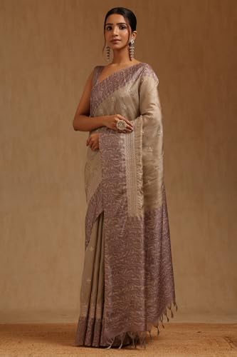 Soch Womens Lavender Tussar Embroidered Saree With Thread Work