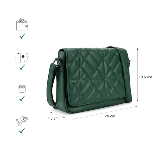Fastrack Quilted Messenger Bag for Women, Girls and Ladies | Ladies Purse Handbag Green