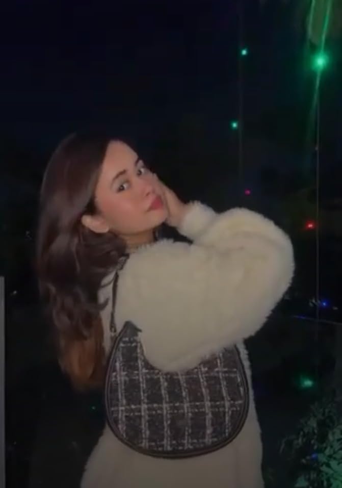 KLEIO Tweed Shoulder Hand Bag for Women Girls with a Zip Closure