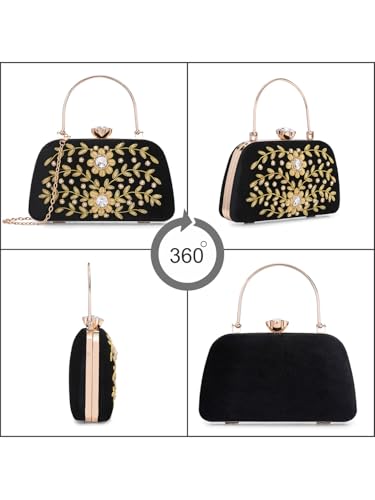 TOOBA Women's Synthetic Black Handicraft Beautiful Bling Box Clutch Bag for Wedding, Banquet, Gift Family, & Friends