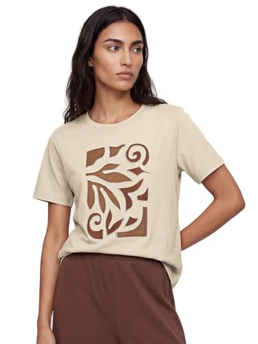 Max Women Embroidered T-Shirt (Beige_XXL)