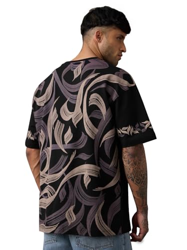 The Souled Store Zen Canvas Men and Boys Short Sleeves Round Neck Black Graphic Printed Calligraphy Graphic Casual Drop Shoulder Streetwear Trendy Cotton Oversized T-Shirts