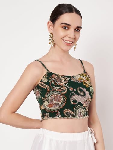 studio rasa Women's Georgette Printed Spaghetti Blouse for Festive Wedding Party (TPWC62533M_Green_Medium)