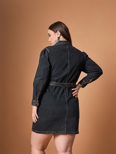 Sassafras Curve Women's Blue Blast Denim Front Button Shirt Dress-6XL