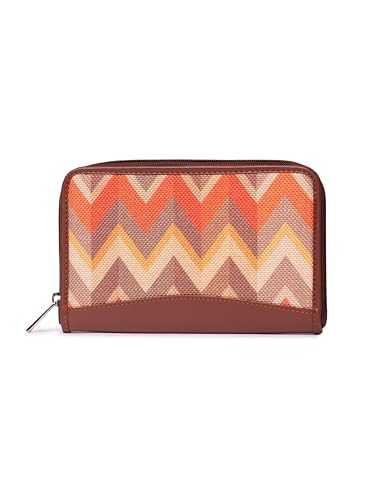 ZOUK Wallets for Women - Handmade Wallets for Females - Vegan Leather and Jute Purse for Ladies - Clutch with Indian Print - Wallets for Mobile Phones - Tidal Wave Print