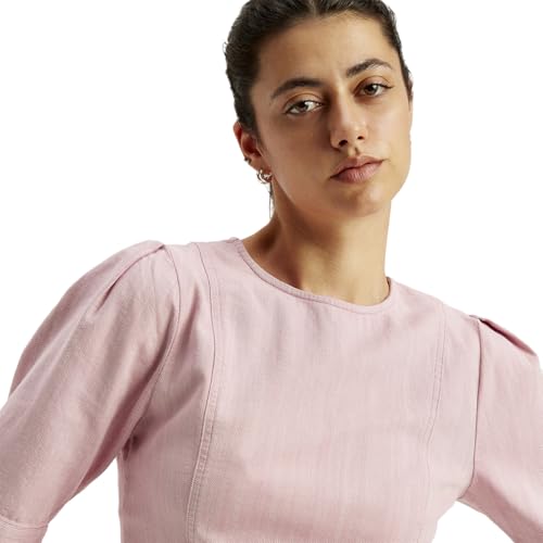 Women's Solid Light-Pink Round Neck Top