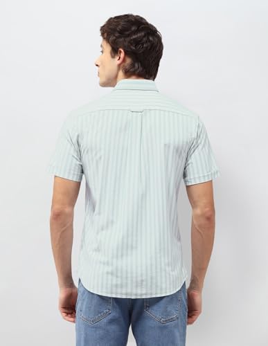 U.S.Polo Association Men's Vertical Striped Regular Fit Shirt (USSHT3402H_Light Green_39)