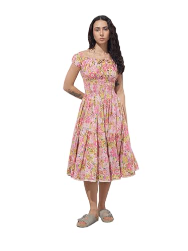 Divena Baby Pink Shoulder Strapes Fit & Flared Cotton Dress-DK2322