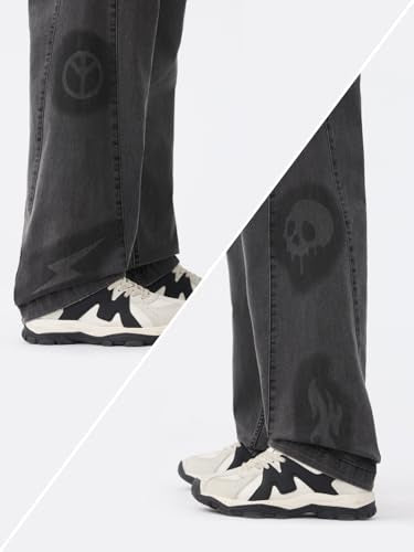 The Souled Store Shadow Drift Men and Boys Zip Fly Charcoal Grey Washed Cotton Spandex Lightweight Comfortable Everyday Baggy Fit Denim Jeans