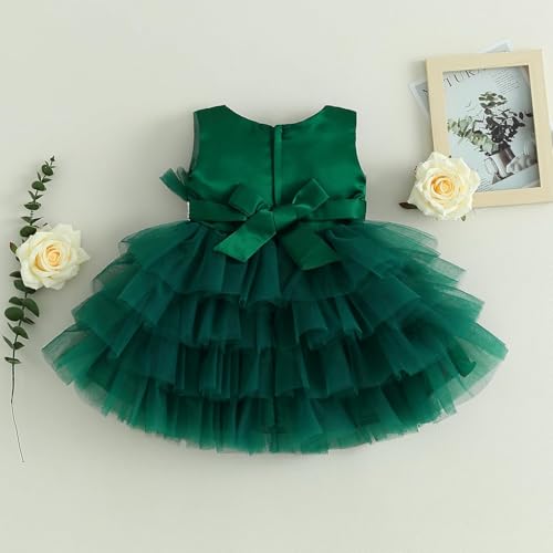 Fairy Dolls Baby Girls Frill Knee Length Cocktail Dress with Sequin Bow (1-2 Years, Green)