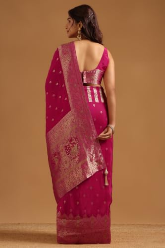 Soch Womens Fuchsia Crepe Ethnic Motifs Zari Woven Saree
