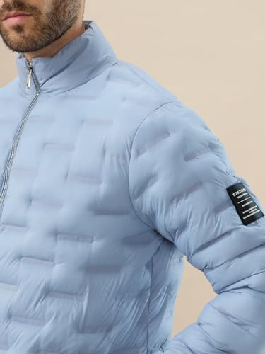 Status Quo Men's Solid Quilted Stand Collar Regular Fit Puffer Jacket | 100% Nylon | SKY | XL Size