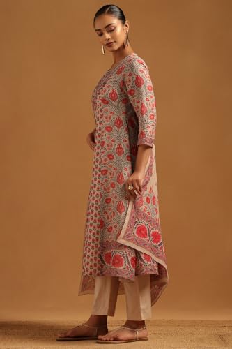 Soch Womens Beige Mul Chanderi Botanical Salwar Suit With Hand Embroidery and Bead Details