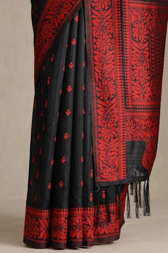 Soch Womens Black Tussar Woven Design Saree