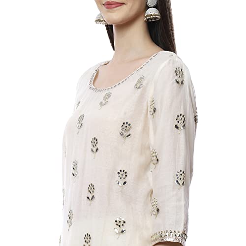 BIBA WOMEN EMBROIDERY RELAXED SALWAR KURTA DUPATTA(SKDKINARI7948_IVORY_42)
