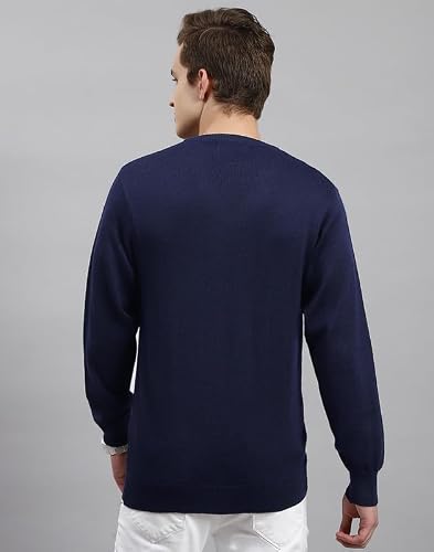Monte Carlo Navy Solid V Neck Pullover | Warm Woolen Pullover for Men | Soft Comfortable Knitted Winter Wear Sweater for Men's
