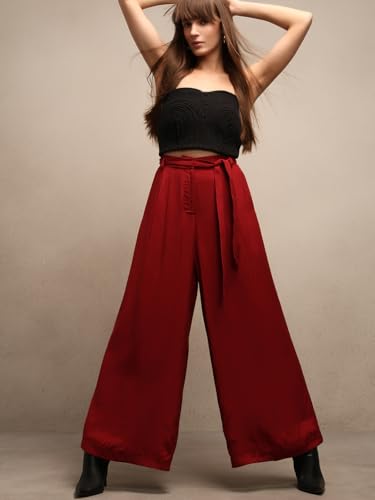 VERO MODA Women's Straight Fit High-Rise Red Pants