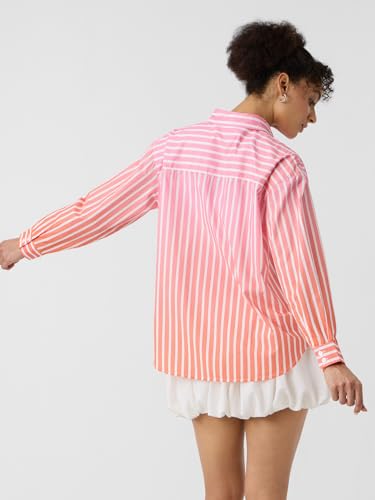 The Souled Store Stripes Ombre Shirt: Pink, White Women and Girls Long Sleeves Collared Neck Button Front Cotton Boyfriend Shirts
