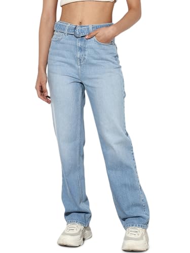ONLY Women's Straight Fit High-Rise Blue Jeans