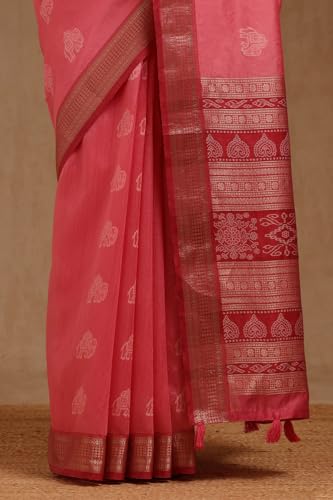Soch Womens Blush Pink Tussar Woven Design Saree