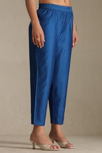 Soch Women's Blue Organza Zari Woven Suit Set With Faux Mirror And Sequins