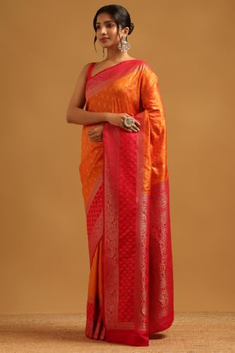 Soch Womens Orange Silk Blend Woven Design Zari Woven Saree