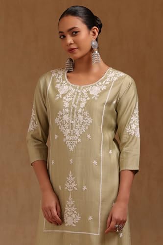 Soch Womens Sap Green Gadwal Embroidered Kurta with ThreadWork