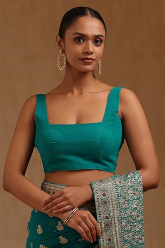 Soch Womens Turquoise Blue Georgette Embroidered Saree With Zari