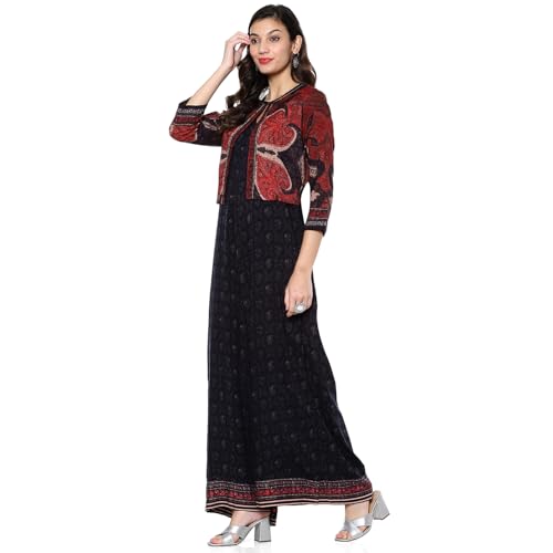 BIBA Women's Black Rayon Straight Kurta_34