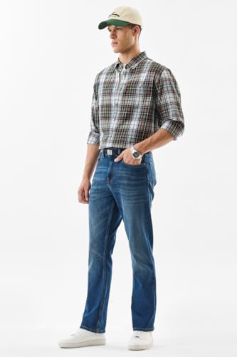 SNITCH Men Casual Jeans | Straight Fit Blue with Smooth Texture & Washed Finish | Durable Cotton Blend Fabric for Everyday Comfort & Versatile Styling
