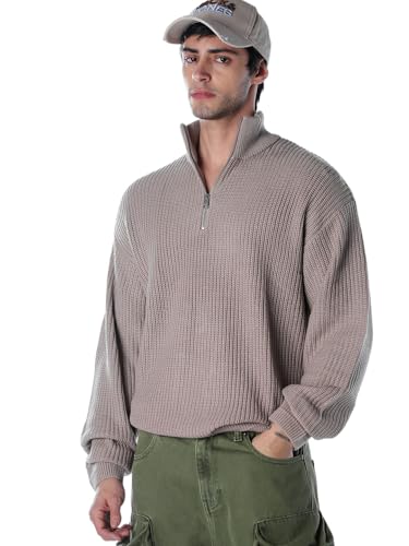 Jack & Jones Men Relaxed Fit Beige Sweater