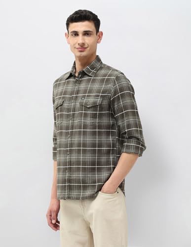 U.S. Polo Assn. Denim Co. Men's Twill Tartan Checked Shirt (UDSHT1976_Olive_39)