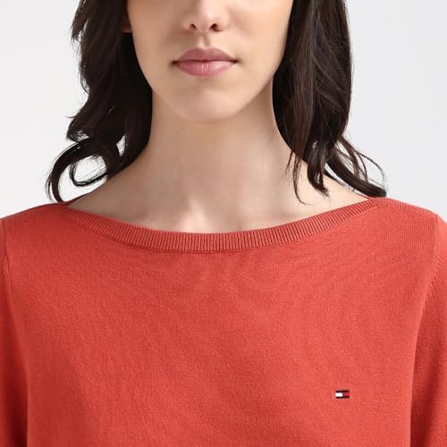 Tommy Hilfiger Red Organic Cotton Solid Women Regular Fit Sweater
