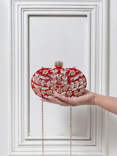 THE TAN CLAN Elizah Zarozi Hand Embroidered Clutches for Women Purses Luxury Evening Handbags for Ladies