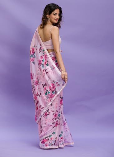 Panzora Women's Chinon Digital Printed Saree With Unstithced Blouse Piece