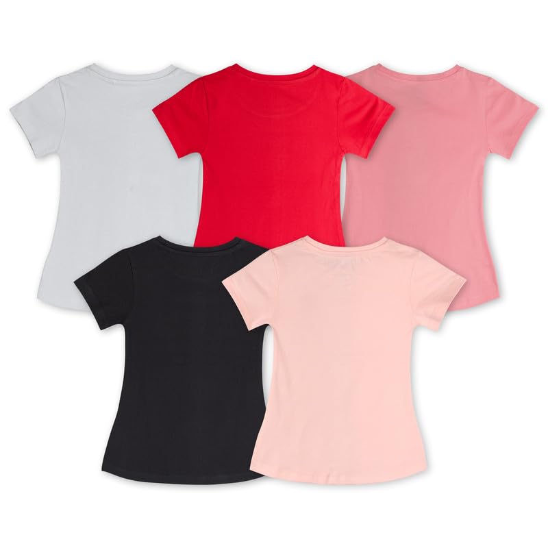 ARIEL Girl's Regular Fit Half Sleeve Tshirts Set of 5 (AR-G-HTop-P5-1516-Set7_Multicolour_15-16 Years)