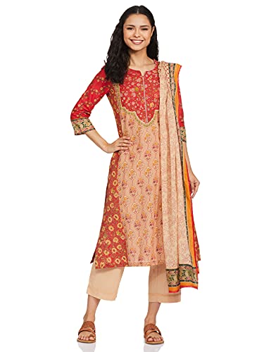 BIBA WOMEN PRINTED NARROW SALWAR KURTA DUPATTA(SKDCHARMING7477_RED_34)