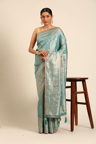 MOHEY Women's Green Art Silk Stone Work|Zari Saree (Green)