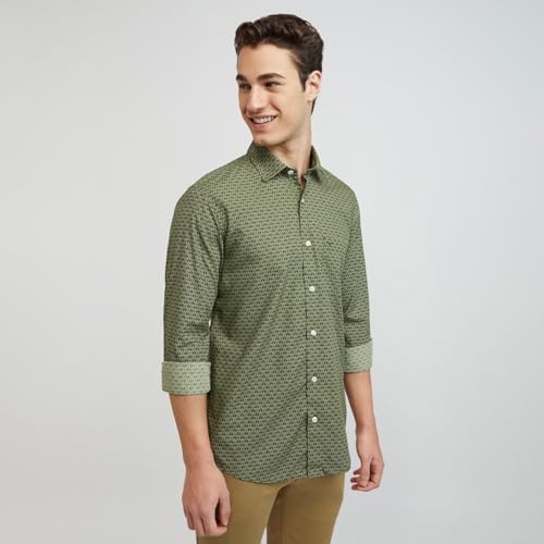 Color Plus Men's Full Sleeve Tailored Fit Medium Green Casual Shirt