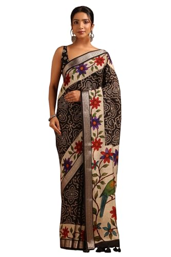 Soch Womens Black Poly Viscose Bandhani Saree