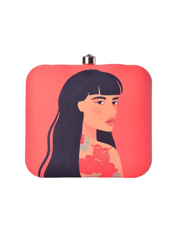 Romantic Red Women Portrait Printed Clutch