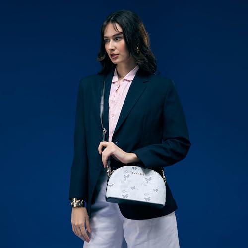 Caprese Scarlet Small Sling Bag for Women with Adjustable Strap | Floral Printed Faux Leather | Multi-Compartment Crossbody Purse | Zipper Closure | Stylish Everyday Bag (Black)
