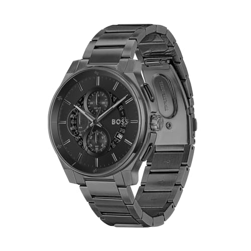 BOSS Peak 2.0 Qtz Chrono Black Round Dial Men's Watch|Stainless Steel Material|Black Color Band - 1514192
