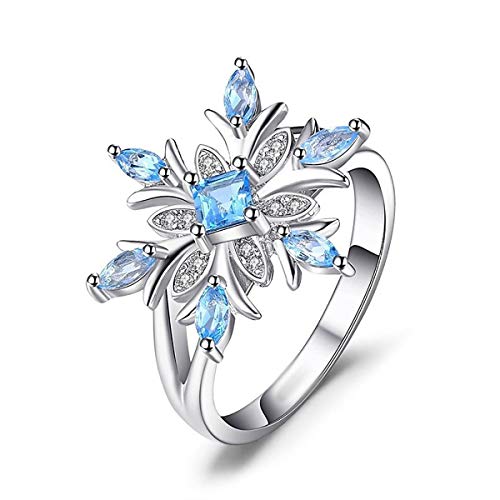 RUVEE Crystal American Diamond Crystalline Blue Snowflake Platinum Plated Alloy Ring for Women & Girls (8)